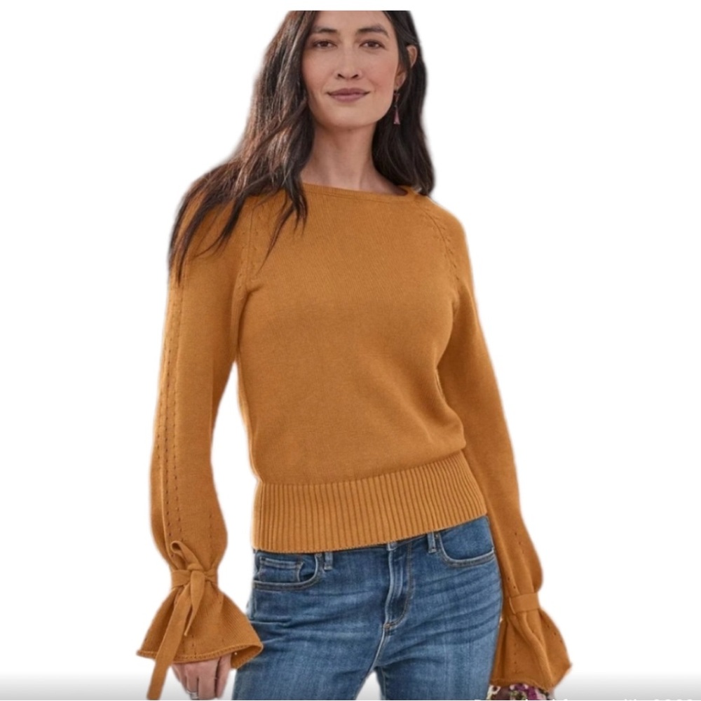 Sundance Aryka Supima Cotton Merino Wool Mustard bow sleeve Sweater Medium